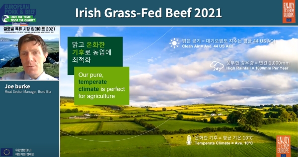아일랜드식품청 조 버크 시니어 매니저는 아일랜드 소고기가 특별한 이유를 설명하고 있다. 사진=웨비나 화면 캡쳐