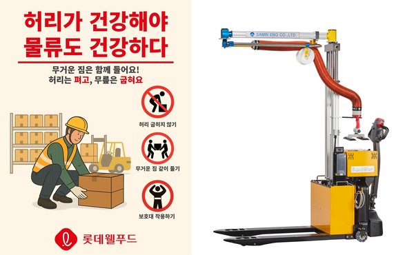 롯데웰푸드가 도입한 중량물 이송 보조기구 ‘플렉스리프트’. <br>