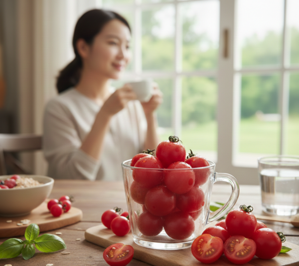 농진청에 따르면 하루에 방울토마토 약 160g,&nbsp; 중간 크기(13~15g) 12개 내외를 섭취하면&nbsp; 라이코펜 일일 권장량인 5mg을 충분히 채울 수 있다.&nbsp;<br>